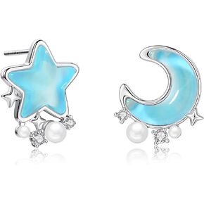 SIXFOX Moon Earrings for women trendy Danity Drop Dangle Earrings with Star gemstone cute Boho Stud Earrings Jewelry Gift in Saudi Arabia