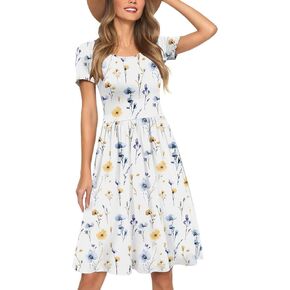 AYIFU Womens Summer Dresses Casual Short Sleeve Empire Waist Dress with Pockets in Saudi Arabia