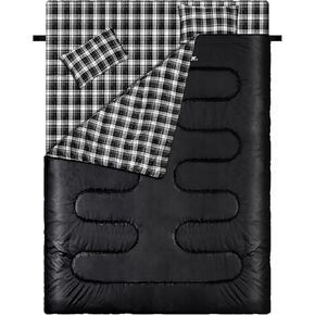 حقيبة نوم مزدوجة من سبورتنير - كيس نوم بحجم كوين لشخصين مع وسادتين للبالغين والأطفال في 3 فصول الطقس البارد الدافئ، مقاومة للماء وخفيفة الوزن للخارج والتخييم وحقيبة الظهر والمشي لمسافات طويلة in Kuwait