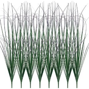 8 Bundles Artificial Plants Onion Grass Outdoor 17 Inch Tall Fake Shrubs Wheat Grass UV Resistant Greenery Stems Faux Bushes Plant for Indoor Outdoor Garden Office Home Decor（Green Red Tail） in Saudi Arabia