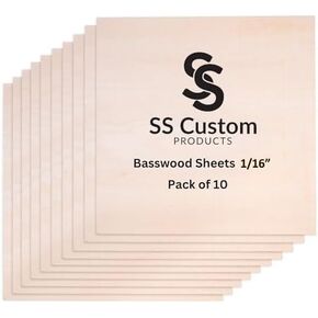 Basswood Sheets 1/16, Craft Wood 10 Pack - 12 x 12 x 1/16 Inch - Cricut Wood Sheets 1.5mm, Plywood Sheets with Smooth Surfaces - Bass Wood for Laser Cutting, Architectural Models, Drawing in Kuwait