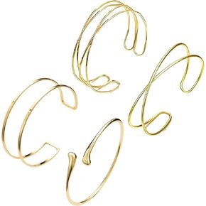 2Pcs Gold Arm Cuff Jewelry for Women Upper Arm Bracelet Bangle Open Adjustable Cuff Bracelet Minimalist Armband Stackable Jewelry for Summer Beach in Saudi Arabia