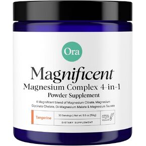 Ora Organic Magnesium Complex Powder Supplement - 4-in-1 Magnesium: Glycinate, Taurate, Malate & Citrate | Vegan, Gluten-Free | Tangerine Flavor | Calm Support for Sleep, Stress & Muscles | 30 Serving in Kuwait