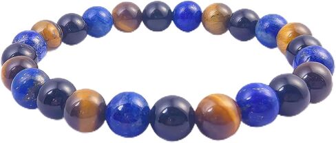 8MM Triple Protection Stone Bracelet – Black Obsidian, Tiger Eye, Lapis Lazuli | Healing Crystal Bracelet for Women & Men | Spiritual Jewelry Gift for Father’s Day, Birthdays in Saudi Arabia