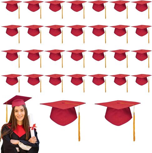 8 Pcs Black Graduation Cap with Tassel Adjustable Adult Graduation Hat for Women Men Graduation Supplies Fancy Dress Accessory Photo Props in Kuwait