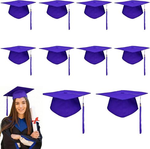 8 Pcs Black Graduation Cap with Tassel Adjustable Adult Graduation Hat for Women Men Graduation Supplies Fancy Dress Accessory Photo Props in Kuwait