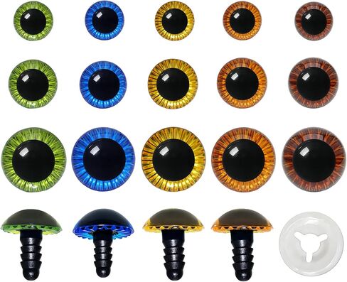 BESTCYC 1Box(80pcs) 3Size 5Colors Threaded Shank Design Plastic Safety Eyes Craft Eyes with Washers for Crafts DIY Amigurumi Stuffed Animal, Toy, Doll DIY Making Supplies (Blue+Green+Gold+Brown+Black) in Kuwait