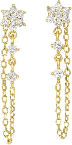 Dangle Earrings for Women, Dainty CZ Drop Earring 14K Gold Plated Long Chain Earring Cute Gold Earrings for Wonen Trendy Hypoallergenic Formal Prom Gold Jewelry Womens in Saudi Arabia