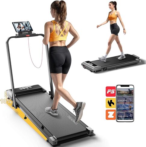 Walking Pad Treadmill with Incline, 2 in 1 Foldable Treadmills for Home Small Office, 300lbs Portable Compact Under Desk Treadmill with App, Remote Control and LED Display in Kuwait