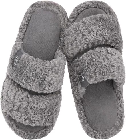 EverFoams Women's Fuzzy Open Toe Slippers Comfy Soft Memory Foam Indoor House Shoes in Saudi Arabia