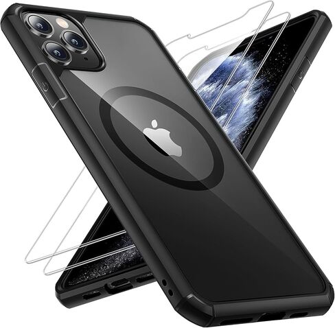 حافظة TAURI مغناطيسية 3 في 1 لهاتف iPhone 11، مع واقي شاشة 2X، حماية من السقوط بطول 10 أقدام، متوافقة مع حافظة Magsafe لهاتف iPhone 11 مقاس 6.1 بوصة - أسود in Kuwait