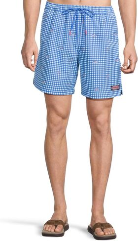vineyard vines Men's 7 Inch Printed Chappy Swim Trunks, Lghthse Red/Td Blue in Saudi Arabia