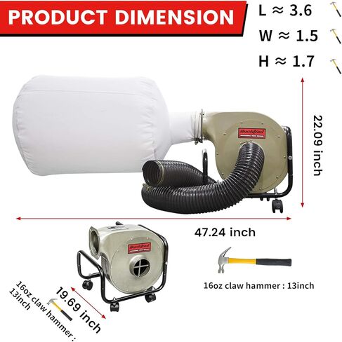 BUCKTOOL 1HP 6.5AMP Wall-mount Dust Collector with Remote Control and 2-micron Dust Filter Bag 550CFM Air Flow DC30A-1 in Kuwait