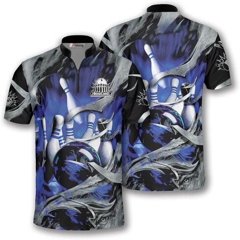 PRIMESTY Bowling Jersey 3D, Zipper Bowling Shirts for Team, Bowling Shirt Unisex for Men Women, Bowling Shirts for Men in Kuwait