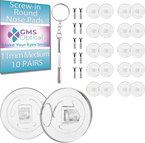 GMS Optical 11mm Round Screw-in Silicone Nose Pads for Glasses, Sunglasses, and Eye Wear - 5 Pair in Kuwait