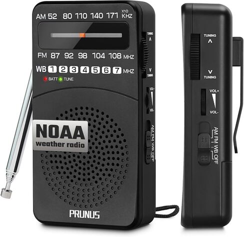 PRUNUS NOAA Weather Radio AM FM, Battery Powered Radio by AA, Transistor Radio, Earphone Jack, Portable Radio AM FM WB for Emergency, Hurricane, Floods, snowstorms in Kuwait