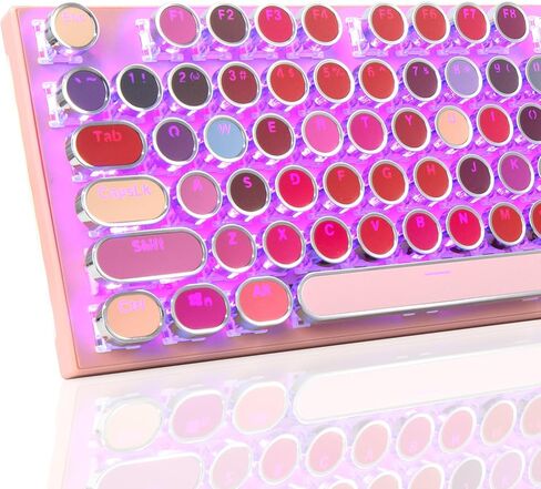 لوحة مفاتيح ميكانيكية للألعاب من HUO JI مع إضاءة جانبية RGB وإضاءة خلفية قوس قزح، نمط قديم، مفاتيح حمراء، لوحة معدنية، أحمر الشفاه 104 مفاتيح لجهاز Mac، الكمبيوتر الشخصي، وردي لطيف in Kuwait