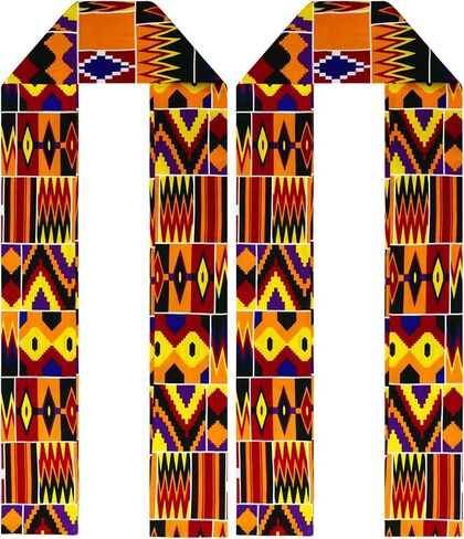 2 Pcs Kente Cloth Scarf African Turban Dashiki Print Sash Kwanzaa Graduation Stole Black History Scarf for Men Women in Saudi Arabia