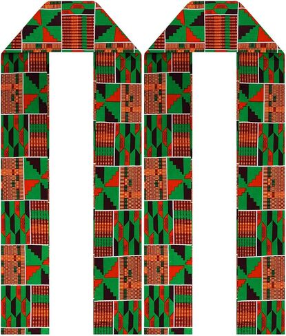 2 Pcs Kente Cloth Scarf African Turban Dashiki Print Sash Kwanzaa Graduation Stole Black History Scarf for Men Women in Saudi Arabia