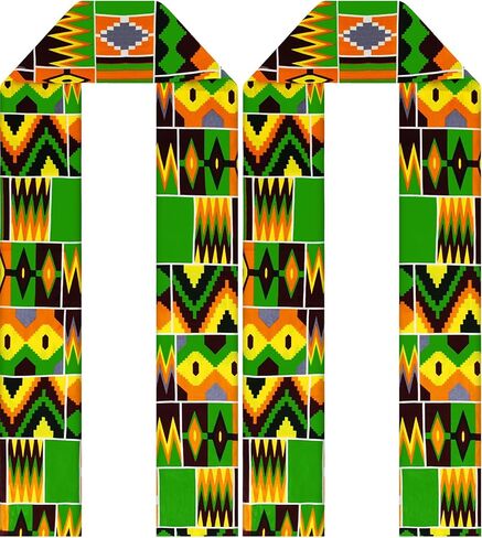 2 Pcs Kente Cloth Scarf African Turban Dashiki Print Sash Kwanzaa Graduation Stole Black History Scarf for Men Women in Saudi Arabia