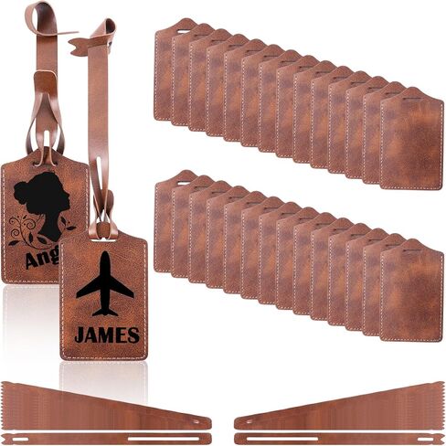 30 Sets Brown Luggage Tags Laser Engraving Material - Ideal Laserable Engravable Faux PU Leather Gift - Lasable Leatherette Name ID for Suitcases Bag Backpack to Easily Distinguish during Trip in Kuwait