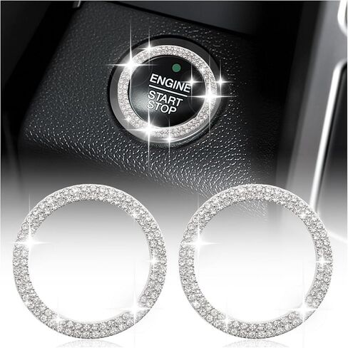 Bling Push Start Button Cover,Heart Design Push to Start Button Cover with Rhinestone for Car Decoration,Scratch-Resistant Engine Start Stop Button Cover for Women & Girls (White) in Kuwait