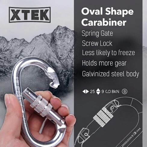 25kN Climbing Carabiner – UIAA CE Rated 5620LB – Heavy Duty Twist Locking Carabiner Clip - Industrial Strength Large Steel Oval Caribeaner - Rock Climbing Caribeener Clips for Rigging, Ropes in Kuwait