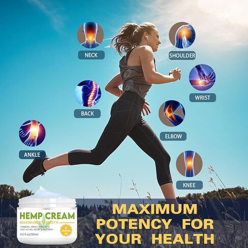 كريم القنب الطبيعي مع زهرة العطاس، وميثيل سلفونيل الميثان، والكركم، وزيت الإيمو، والمنثول، والصبار - كريم القنب القوة القصوى لعدم الراحة في العضلات والظهر والوركين والمفاصل والركبتين والمرفقين - 8.5 أونصة سائلة in Kuwait