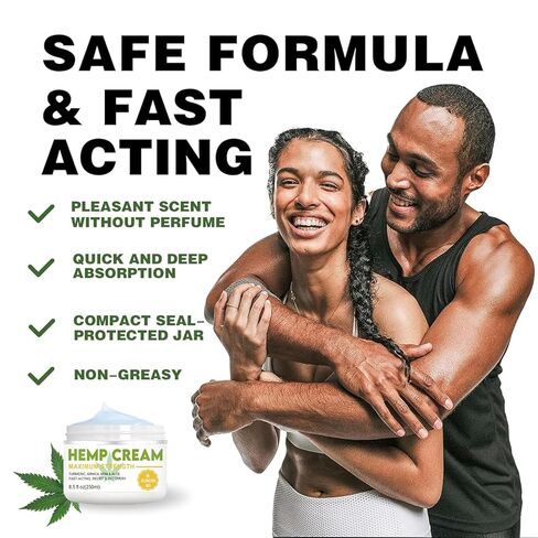 كريم القنب الطبيعي مع زهرة العطاس، وميثيل سلفونيل الميثان، والكركم، وزيت الإيمو، والمنثول، والصبار - كريم القنب القوة القصوى لعدم الراحة في العضلات والظهر والوركين والمفاصل والركبتين والمرفقين - 8.5 أونصة سائلة in Kuwait