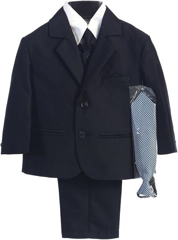 Boy's 2-Button Herringbone Suit in Black Brown Navy (Infant-Tween) Vest 2 Ties in Saudi Arabia