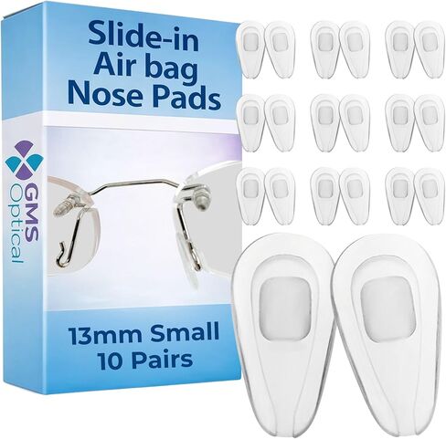 GMS Optical 2.8mm Extra-Thick/13mm Short Length - Slide-in Air Bag Tear Drop Nose Pads, Super Soft Silicone Eyeglass Nose Pads to Keep Glasses from Sliding, for Glasses Nose pad Replacement (10 Pair) in Kuwait