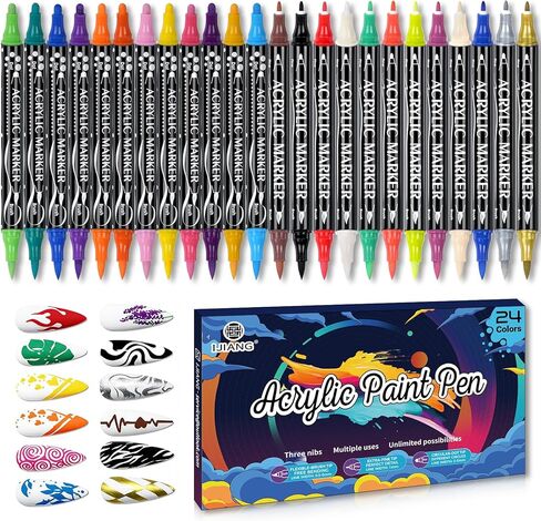 أقلام طلاء أكريليك 24 لونًا من IJIANG لأقلام طلاء الصخور المقاومة للماء لطلاء الأكريليك في الهواء الطلق للسيراميك والزجاج والمعادن والحجر والقماش والخشب وزينة بطاقات عيد الميلاد على شكل قرع الهالوين. in Kuwait