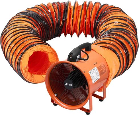 vevor 16 بوصة مروحة منفاخ المرافق، 2 سرعة 5175 cfm الثقيلة اسطوانة محوري مروحة العادم مع 16.4ft خرطوم القناة، المحمولة الصناعية تهوية الفضاء المحصورة للأقبية، مستودع، ورشة عمل in Kuwait