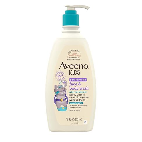 Aveeno Kids Sensitive Skin Face & Body Wash with Oat Extract, Gently Washes Away Dirt & Germs Without Drying, Tear-Free & Suitable for All Skin Tones, Hypoallergenic, 18 fl. Oz in Kuwait