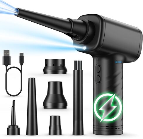 11-in-1 Compressed Air Duster, 3-Gear Adjustable 120000 RPM Electric Air Duster with LED Light, Reusable no Canned Keyboard Cleaner for Office, 9000mAh Cordless Air Duster for Computer, Orange in Kuwait
