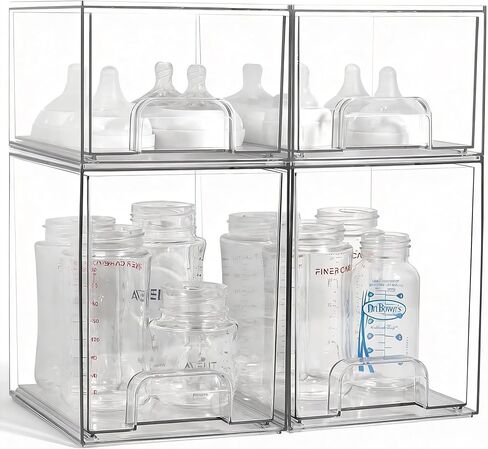 منظم زجاجة الطفل ، 4 حزمة درج قابل للتكديس لتوفير المساحة مع مقبض ، منظم تخزين زجاجة الطفل للأمراض والخزانة in Kuwait