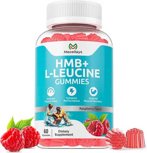 HMB & L-Leucine Gummies 4000mg (60 Count) - Sugar Free, Vegan, Non-GMO, Gluten Free - Supports Muscle Growth, Recovery & Endurance for Men, Women & Elder - Raspberry Flavor in Saudi Arabia