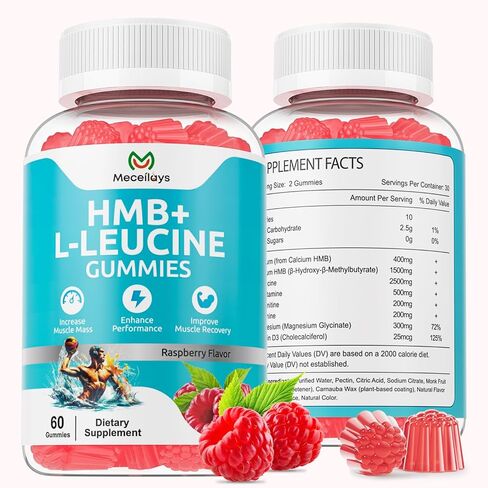 HMB & L -Leucine Gummies 4000mg (60 Count) - خالية من السكر ، نباتي ، غير محلي ، خالية من الغلوتين - يدعم نمو العضلات والانتعاش والتحمل للرجال والنساء والمسنين - نكهة Raspberry in Kuwait