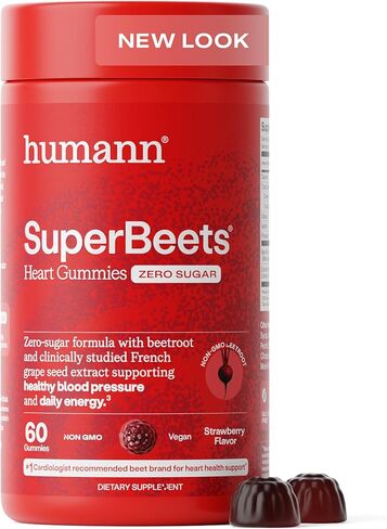 humanN SuperBeets Heart Gummies - Beet Gummies with Heart-Healthy Energy Support, Grape Seed Extract & Beet Root Powder, Sugar Free - Pomegranate Berry Flavor, 120 Count in Kuwait