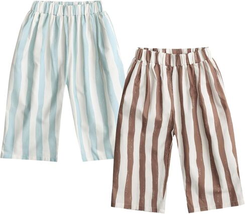 Ashmyova Boy's Cotton Stripe Shorts Summer Elastic Waist Casual Capri Pants for Boys with Pockets 2Pcs in Saudi Arabia