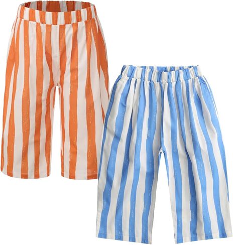 Ashmyova Boy's Cotton Stripe Shorts Summer Elastic Waist Casual Capri Pants for Boys with Pockets 2Pcs in Saudi Arabia