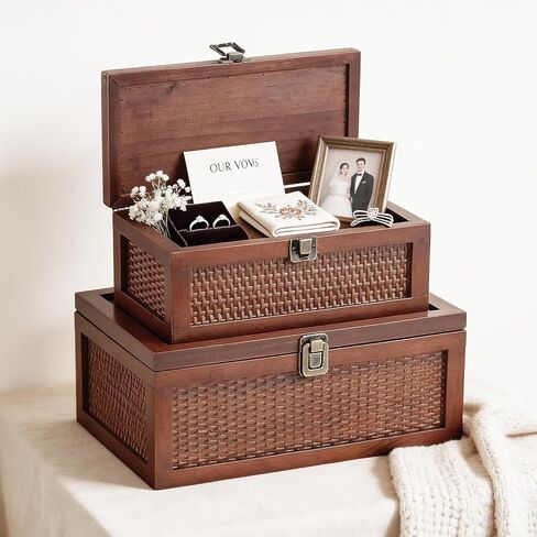 Rattan Decorative Box with Lids, Rectangular Woven boxes for home decor, Boho Display Wicker Cane Storage Basket Set of 2 in Saudi Arabia