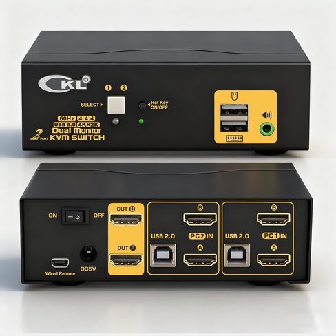 CKL 2 Port KVM Switch Dual Monitor DisplayPort 4K 60Hz for 2 Computers 2 Monitors, 1 DP Input to 2 DP Outputs for Each PC via DP 1.4 MST (622DP-MST) in Kuwait