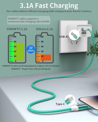 USB C Cable, 6Pack USB to USB C Cable Type C Charger Fast Charging Cable Nylon Braided Android Charger for iPhone 16 15 Charger, Samsung Galaxy, Huawei, Google Pixel, Sony, Switch（3/3/3/6/6/10Ft） in Saudi Arabia