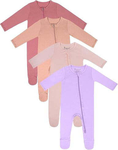 Jimonda Baby Boy Romper 4-Pack - Bamboo Zip-Up Pajamas for 0-24 Months,Unisex Footed Sleepers,Ultra-Soft Stretchy Fabric in Saudi Arabia