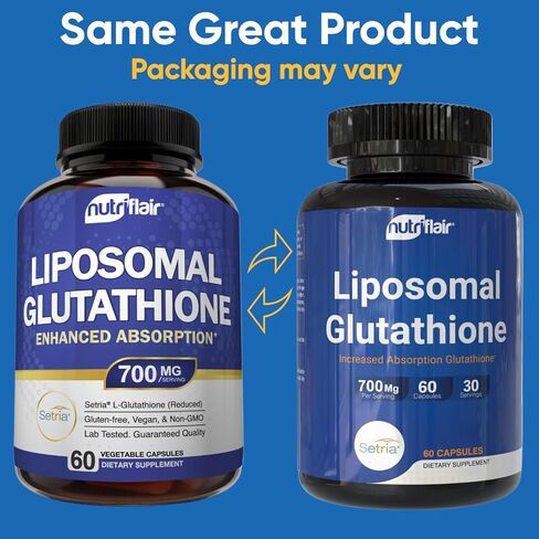 NutriFlair Liposomal Glutathione Supplement Setria® 700mg - Pure Reduced, Stable Form L-Glutathione Reductase (GSH) - Master Antioxidant Support, 60 Capsules in Kuwait