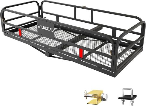 Wildroad Hitch Mount Cargo Carrier Basket 500 LBS Folding Vehicle Cargo Baskets 60" x 24" x 14" Fits 2" Receiver with 2" Hitch Stabilizer for SUV, Pickup Truck, Trailer in Kuwait
