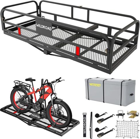 Wildroad Hitch Mount Cargo Carrier Basket 500 LBS سلال شحن المركبات القابلة للطي مقاس 60 بوصة × 24 بوصة × 14 بوصة تناسب جهاز استقبال 2 بوصة مع مثبت وصلة 2 بوصة لسيارات الدفع الرباعي والشاحنات الصغيرة والمقطورة in Kuwait
