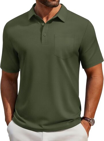 Cotrasen Men's Polo Shirts Short Sleeve Cotton Pique Classic Fit Casual Pocket T-Shirt Colling Performance Golf Shirts in Kuwait