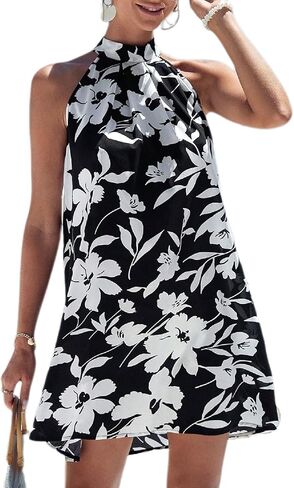 Floerns Women's Sleeveless Floral Print Sundress Halter Neck A Line Short Dress in Saudi Arabia